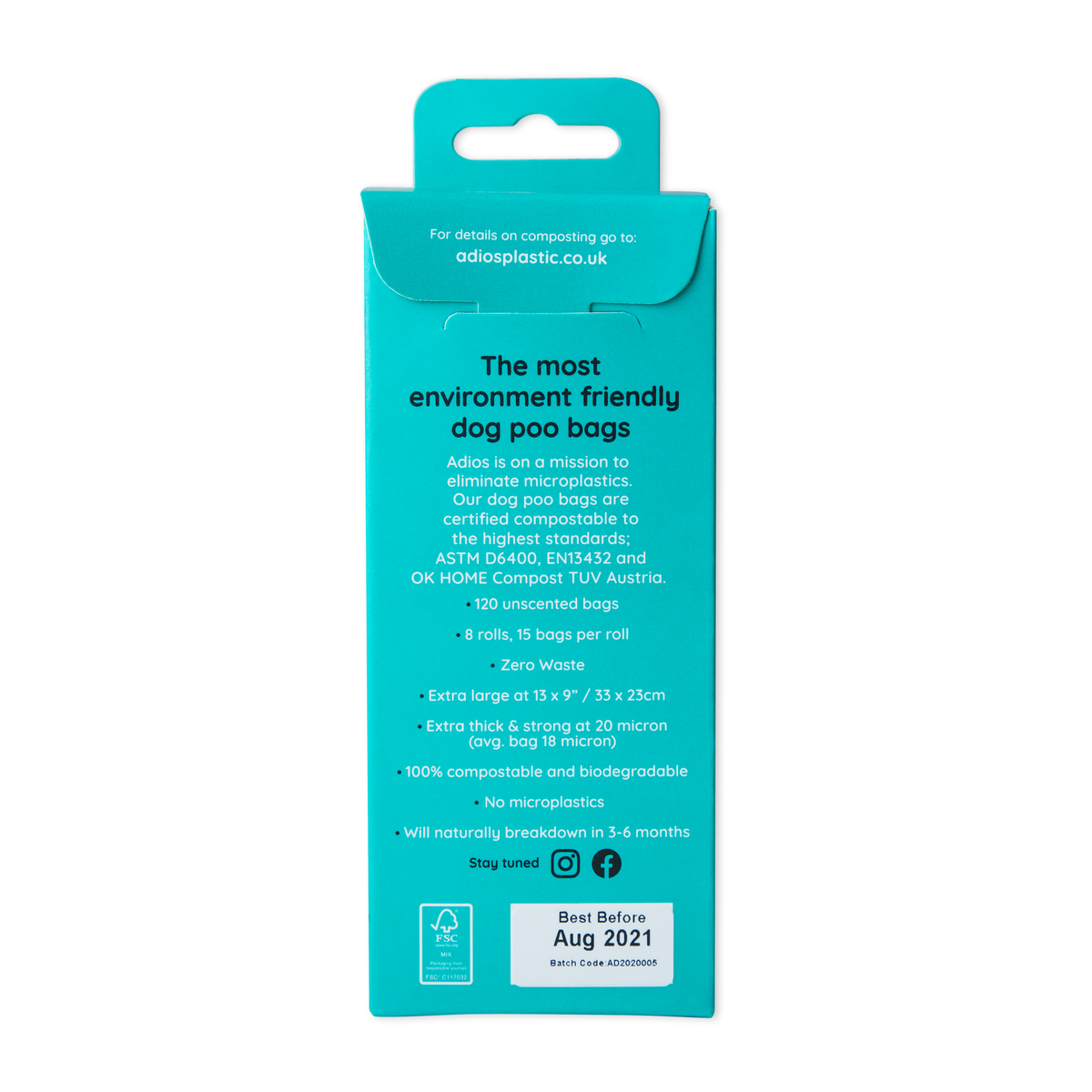 Adios Compostable Dog Poo Bags Grey (Box of 120 bags)