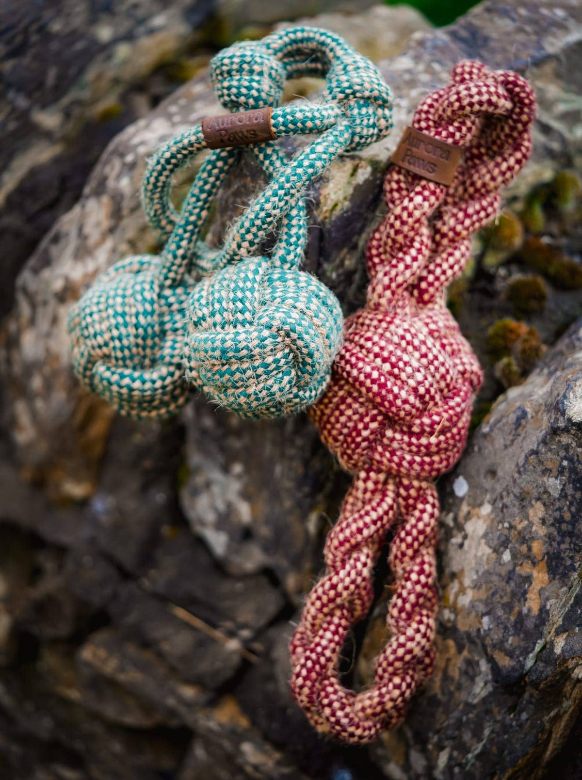 Eco Hemp / Cotton Dog  Tug Toy With Double Handles Burgundy