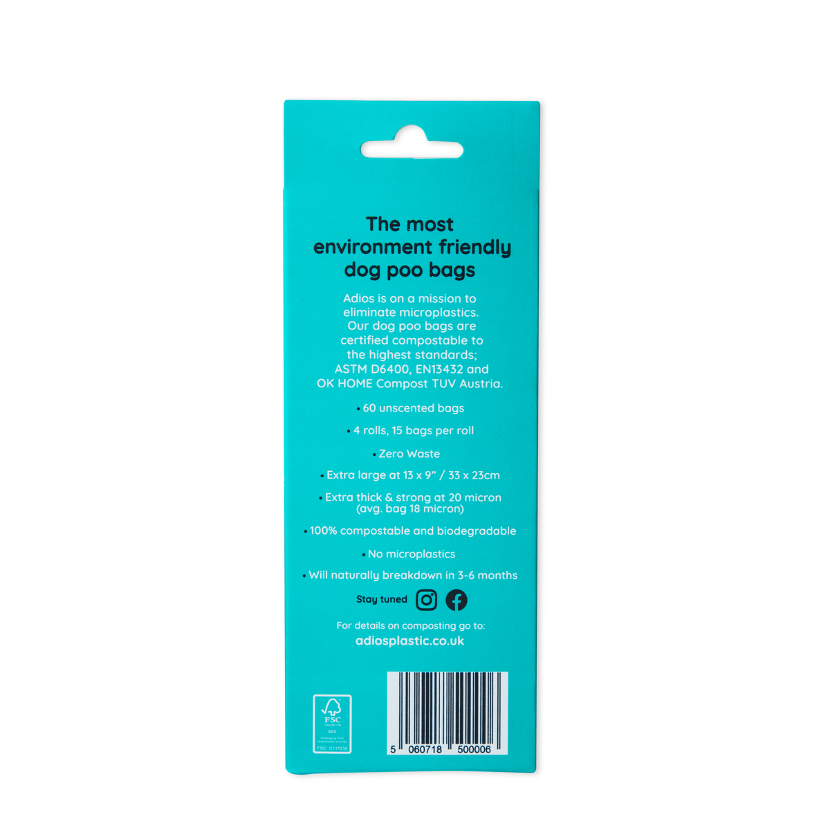 Adios Compostable Dog Poo Bags Grey (Box of 60 bags)