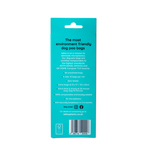 Adios Compostable Dog Poo Bags Grey (Box of 60 bags)