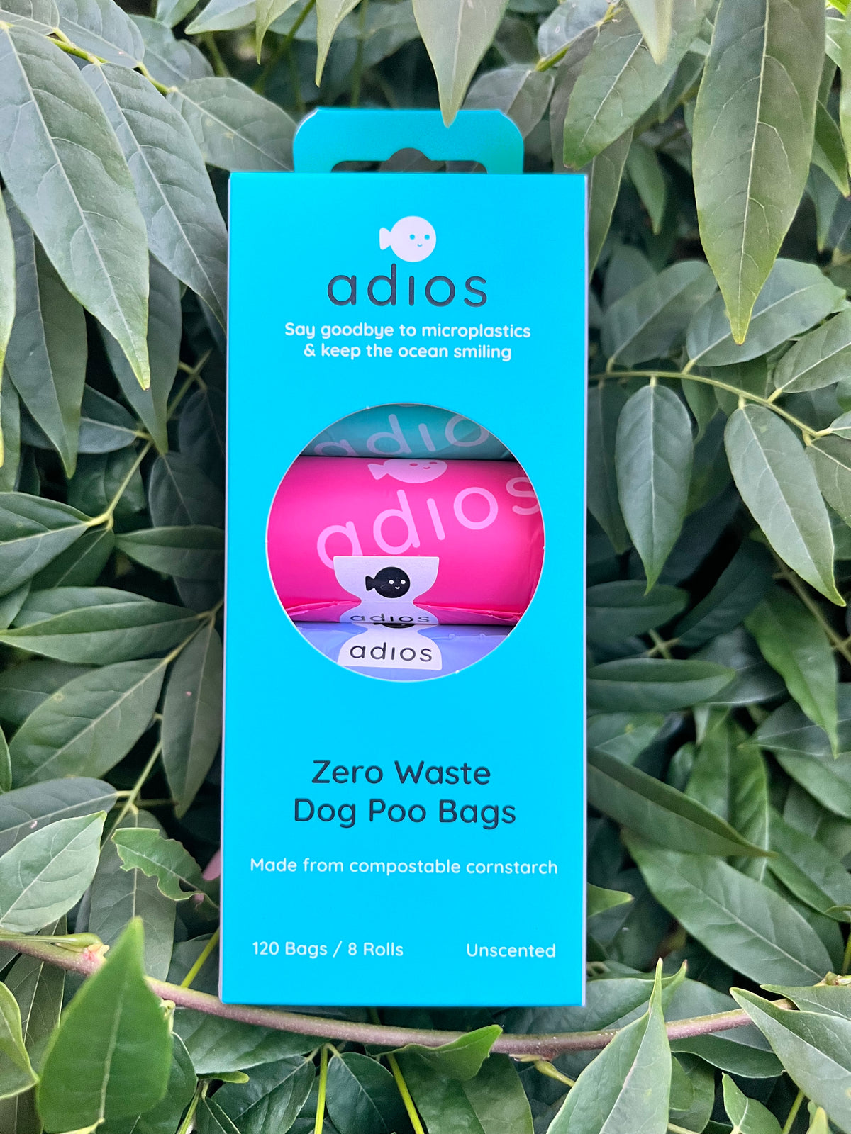 Adios compostable poo bags rainbow (Box of 120 bags)