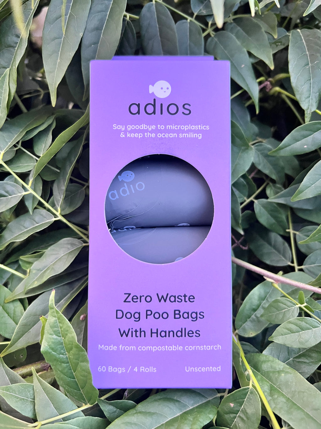 Adios compostable poo bags grey with handle (Box of 60 bags)